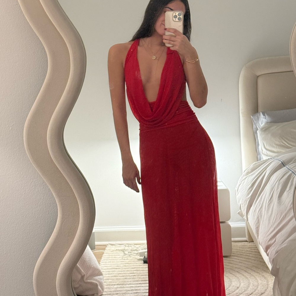 Peppermayo red mesh maxi dress - Picture 1 of 3